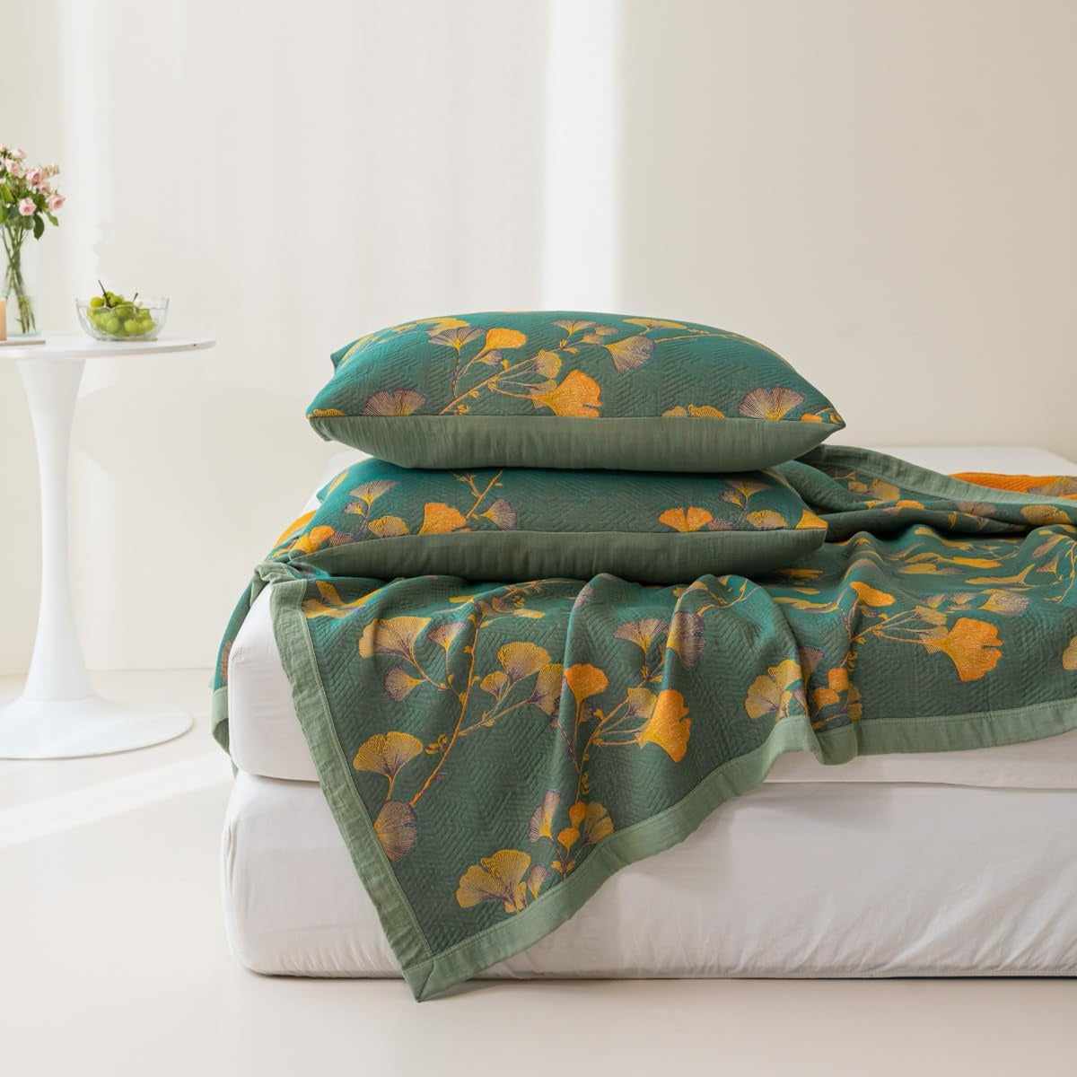 Glenna Coverlet - Reversible Jacquard Floral Cotton Blend 1