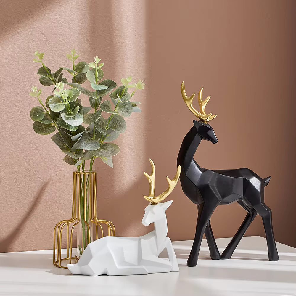 Glimmer Deer Figurine - Modern Geometric Design, High-Quality Resin 0