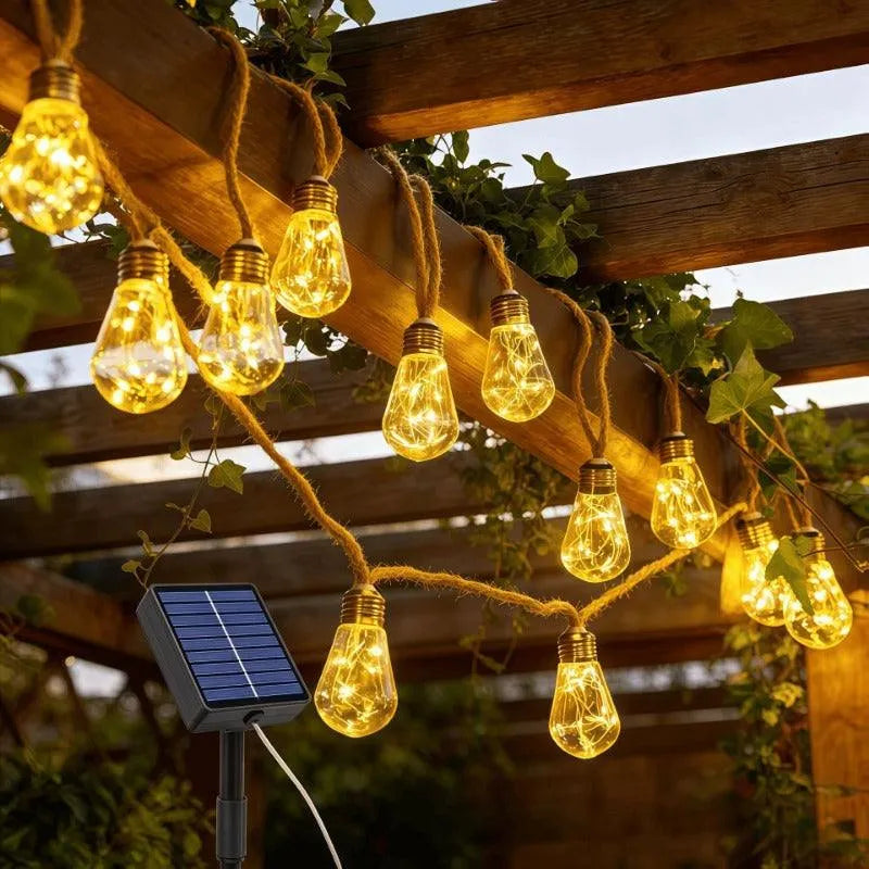Glimmer Hemp Rope Solar Lights - Weatherproof, Adjustable Length 0