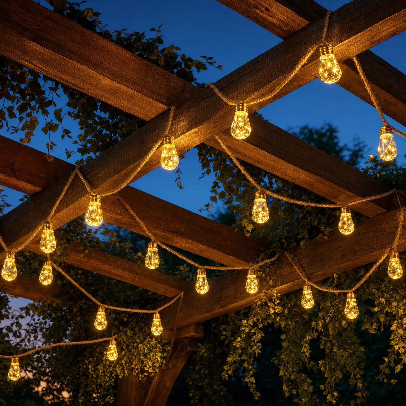 Glimmer Hemp Rope Solar Lights - Weatherproof, Adjustable Length 1