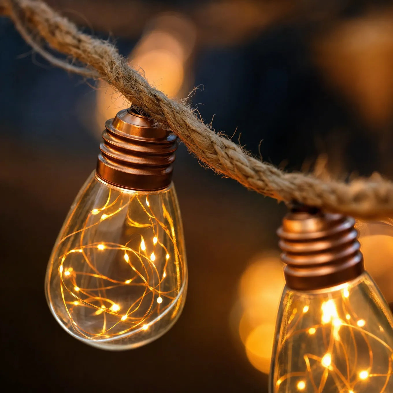 Glimmer Hemp Rope Solar Lights - Weatherproof, Adjustable Length 6