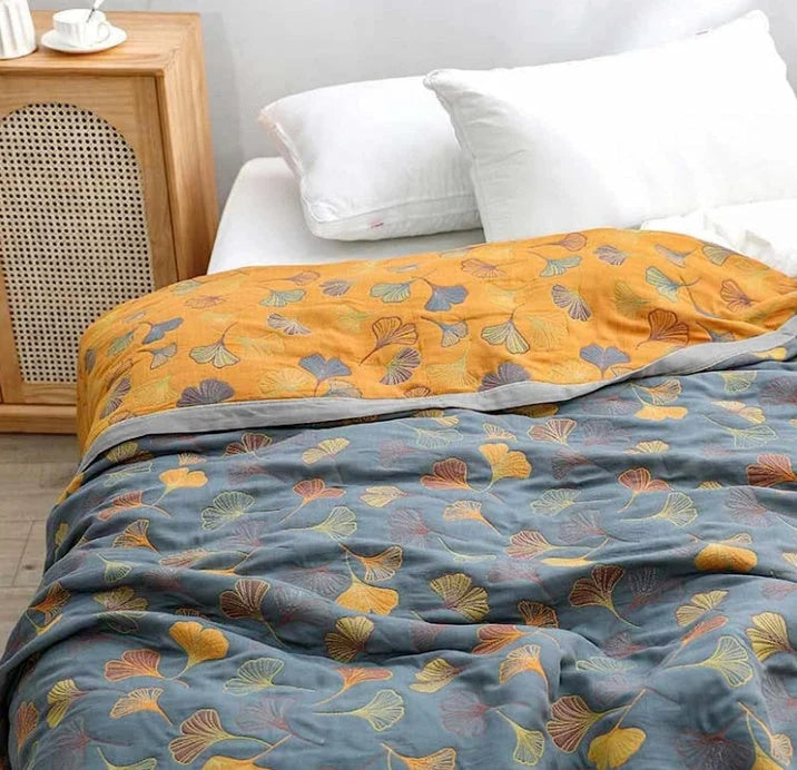 Glimmer Throw Blanket - Reversible Cotton, Ginkgo Leaf Pattern 2