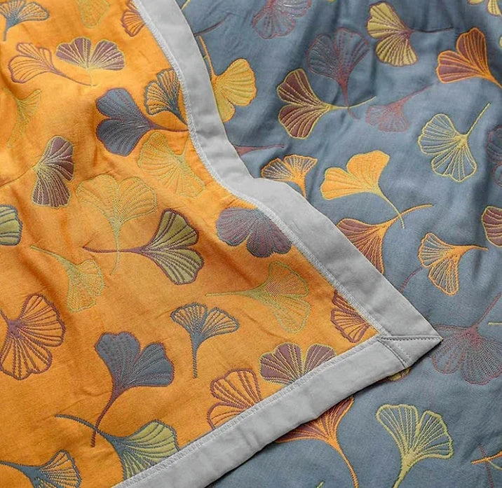 Glimmer Throw Blanket - Reversible Cotton, Ginkgo Leaf Pattern 5