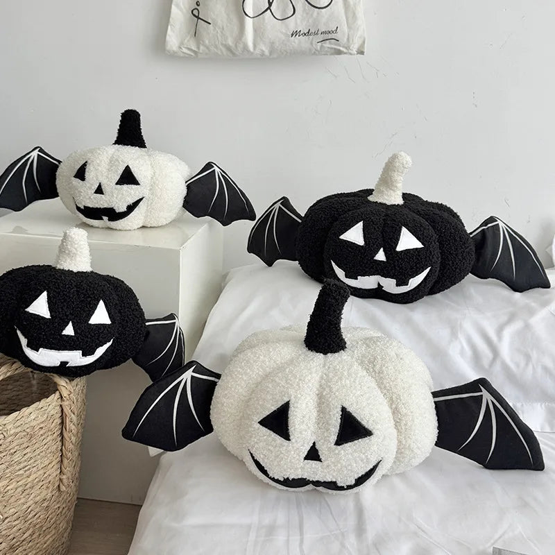 Hallowen Decorative Pillow - Plush Fleece, Black White Bat Wings 0