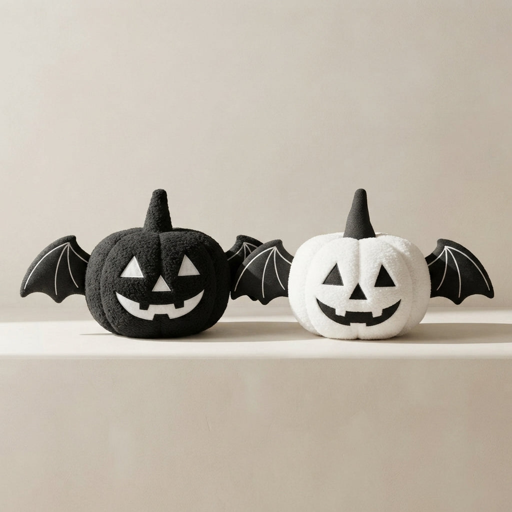 Hallowen Decorative Pillow - Plush Fleece, Black White Bat Wings 1