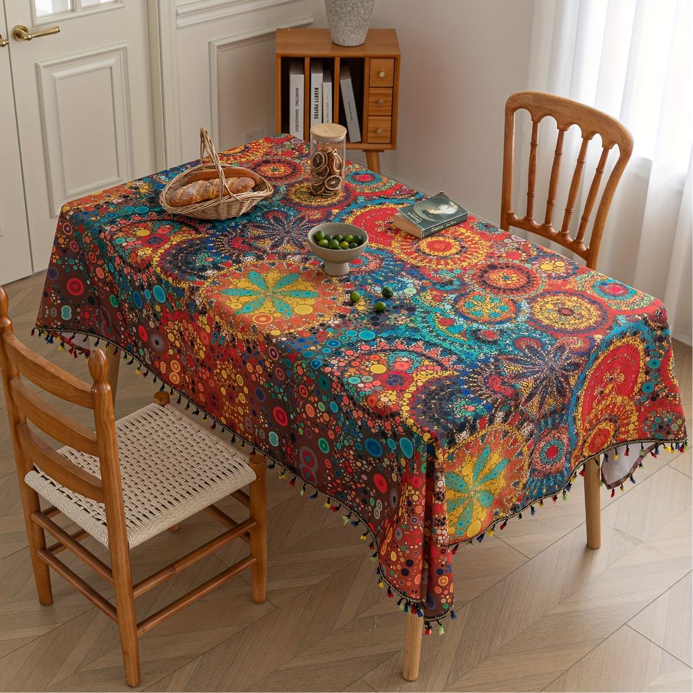 Haven Tablecloth - Microfiber, Bohemian Design with Tassels 1