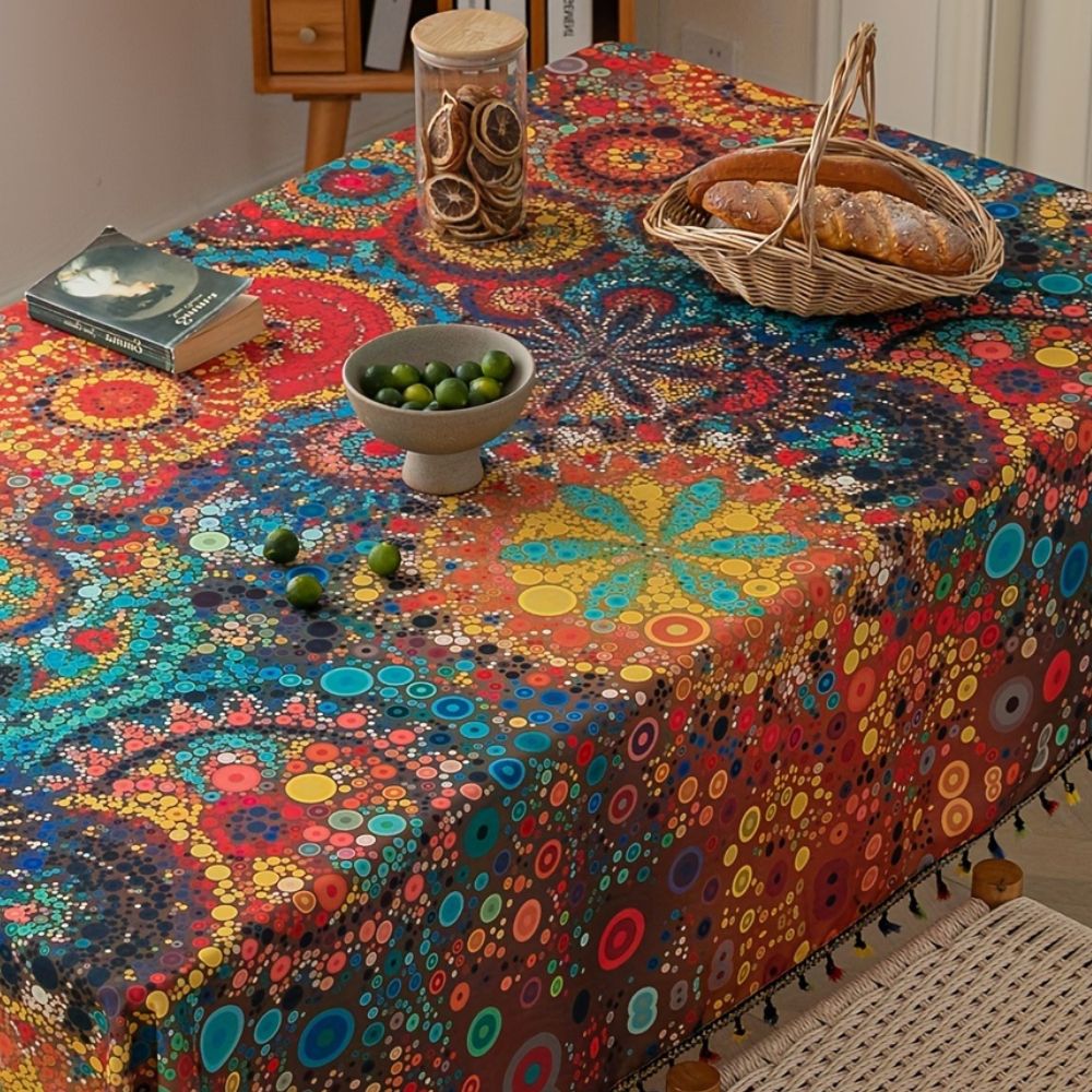 Haven Tablecloth - Microfiber, Bohemian Design with Tassels 2