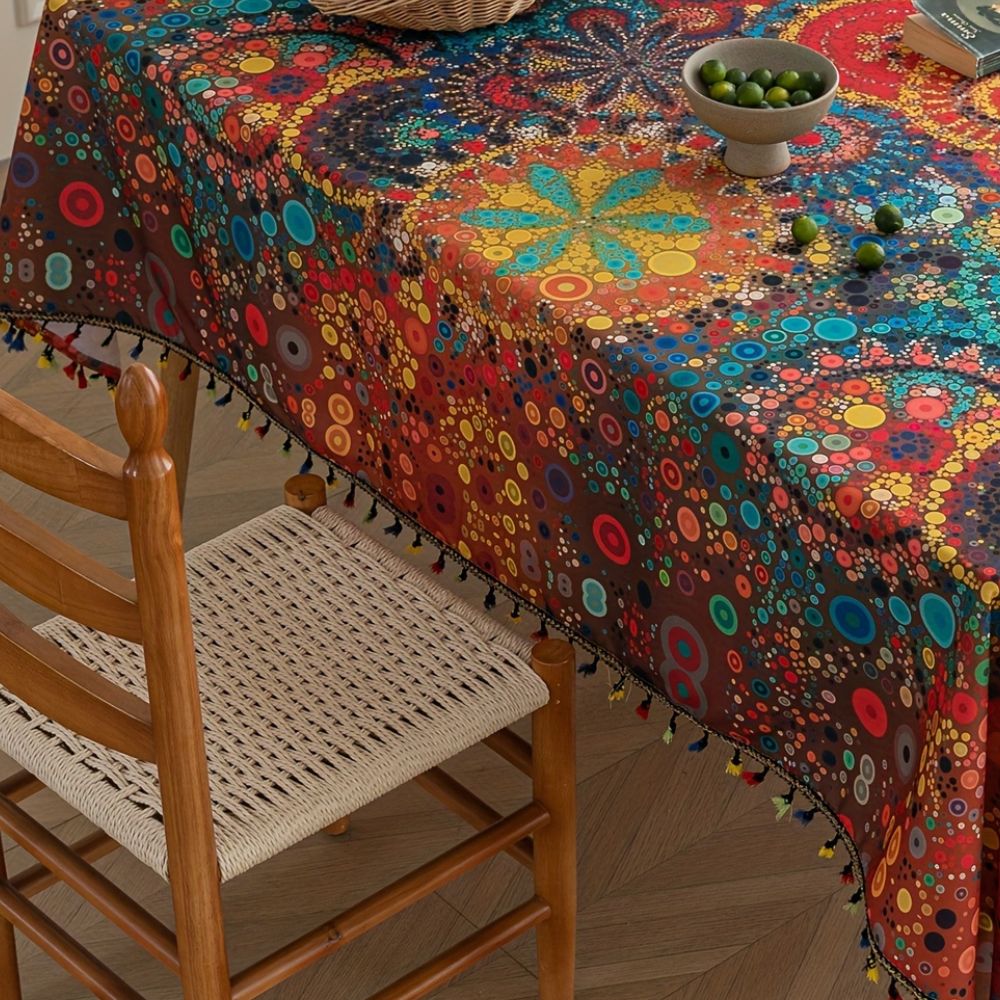Haven Tablecloth - Microfiber, Bohemian Design with Tassels 3