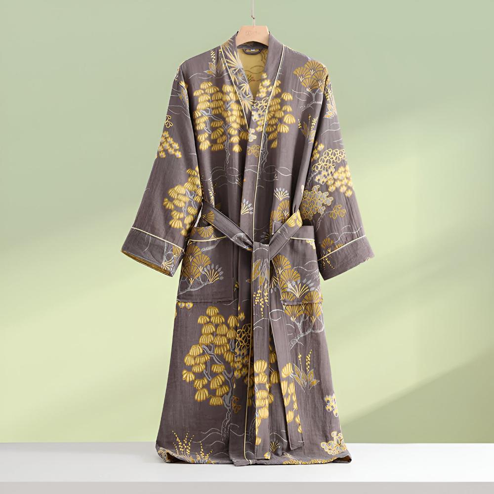 Imperial Flora Bathrobe - Cotton Gauze, Elegant Floral Design 1
