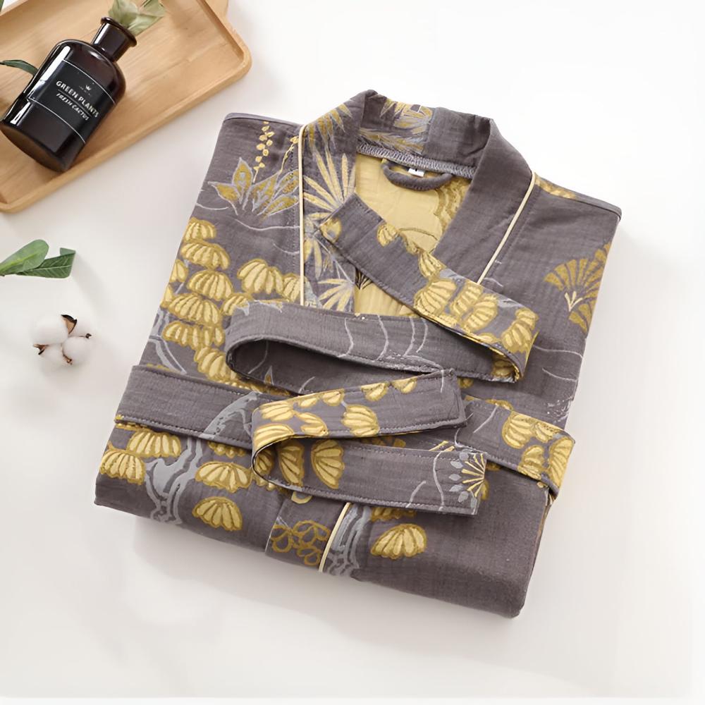 Imperial Flora Bathrobe - Cotton Gauze, Elegant Floral Design 2
