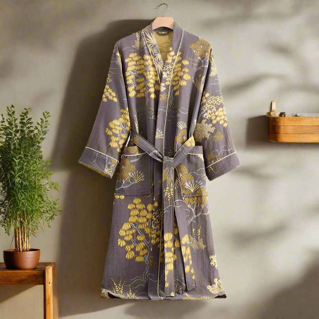 Imperial Flora Bathrobe - Cotton Gauze, Elegant Floral Design 3