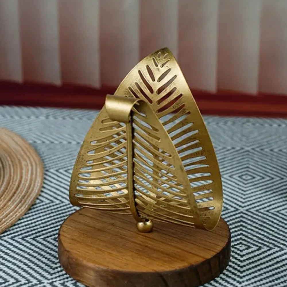 Ivy Tissue Box Holder - Iron Leaf Design, Wooden Base 0