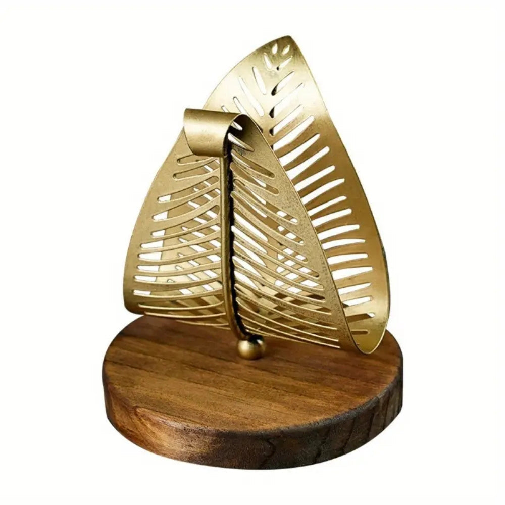 Ivy Tissue Box Holder - Iron Leaf Design, Wooden Base 1