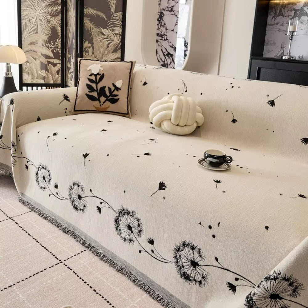 Jasmine Sofa Cover - Soft Microfiber, Japandi Dandelion Print 4