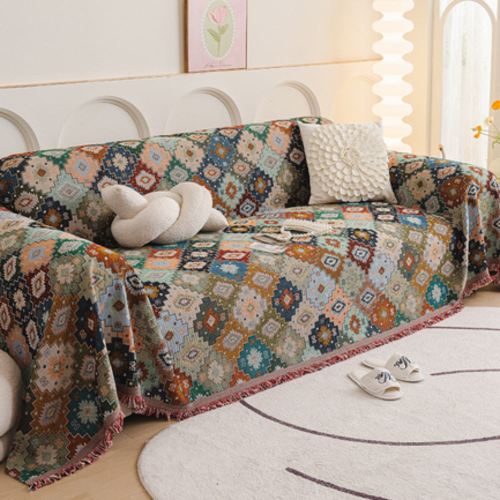 Jewel Mosaic Sofa Cover - Durable Microfiber, Bohemian Slipcover 0