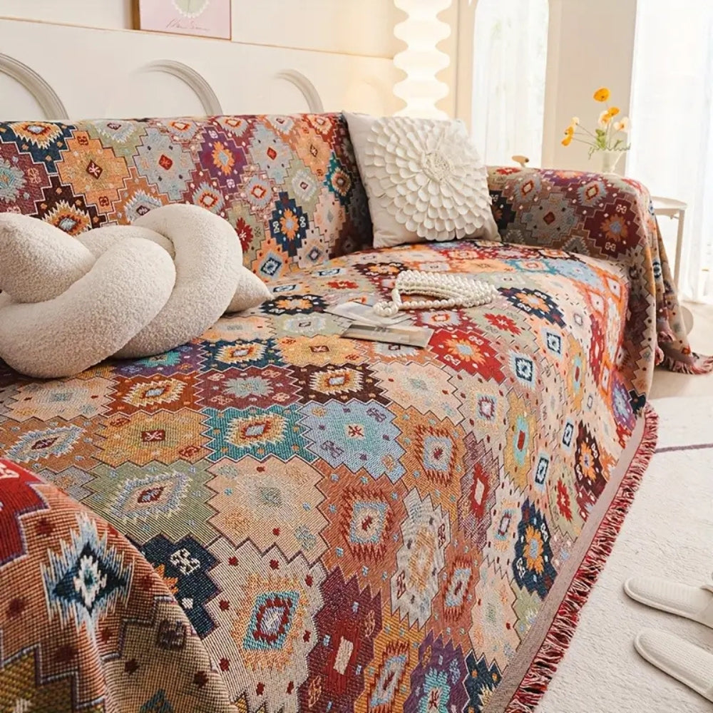 Jewel Mosaic Sofa Cover - Durable Microfiber, Bohemian Slipcover 1