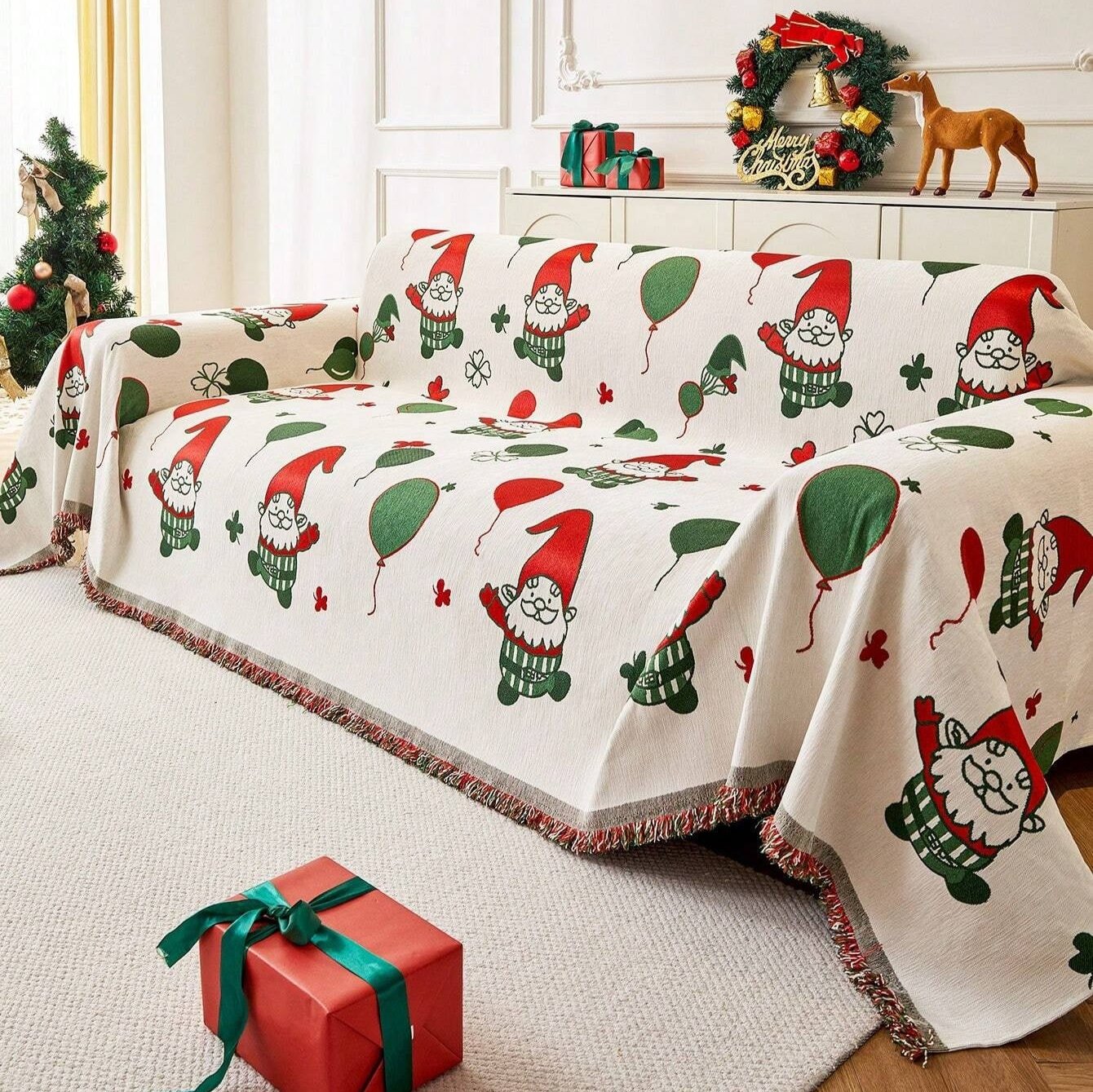Jovial Gnome Couch Cover - Thickened Fabric, Festive Design 5