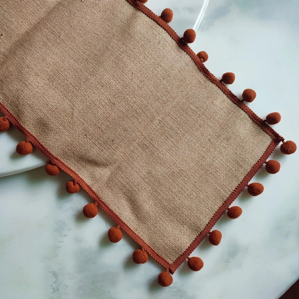 Juno Table Runner - Jute with Orange Pom-Pom Trim, Bohemian Style for Fall Decor 6