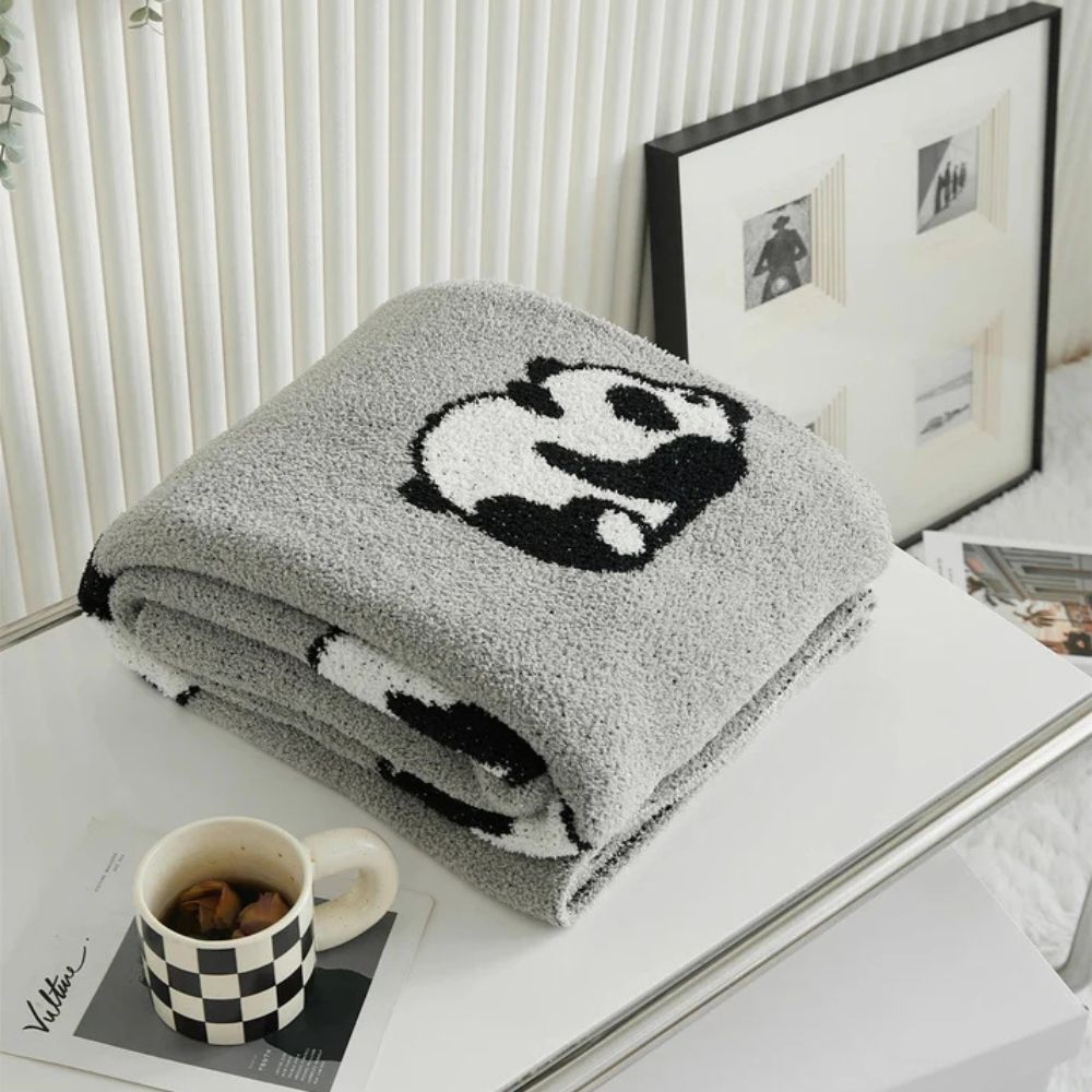Kora Throw Blanket - Cotton Jacquard Knit, Cozy Panda Design 0