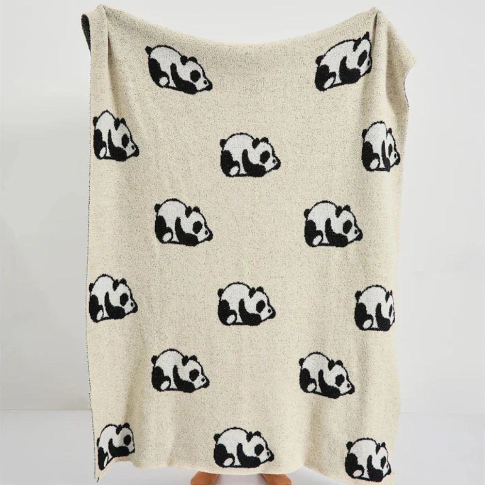 Kora Throw Blanket - Cotton Jacquard Knit, Cozy Panda Design 4