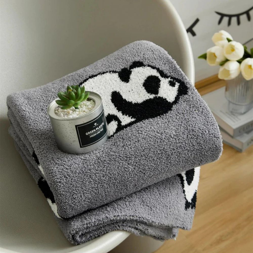 Kora Throw Blanket - Cotton Jacquard Knit, Cozy Panda Design 6