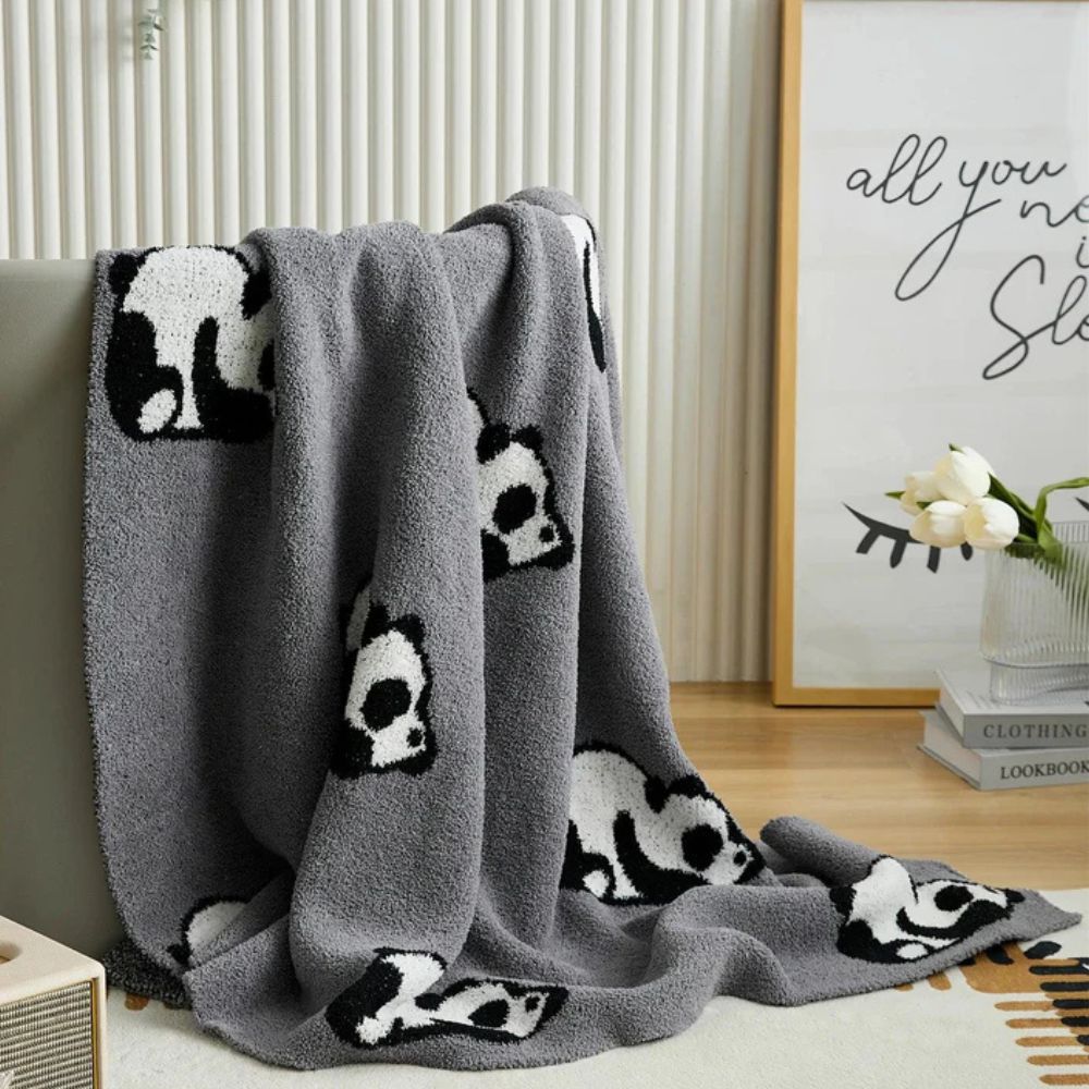 Kora Throw Blanket - Cotton Jacquard Knit, Cozy Panda Design 8