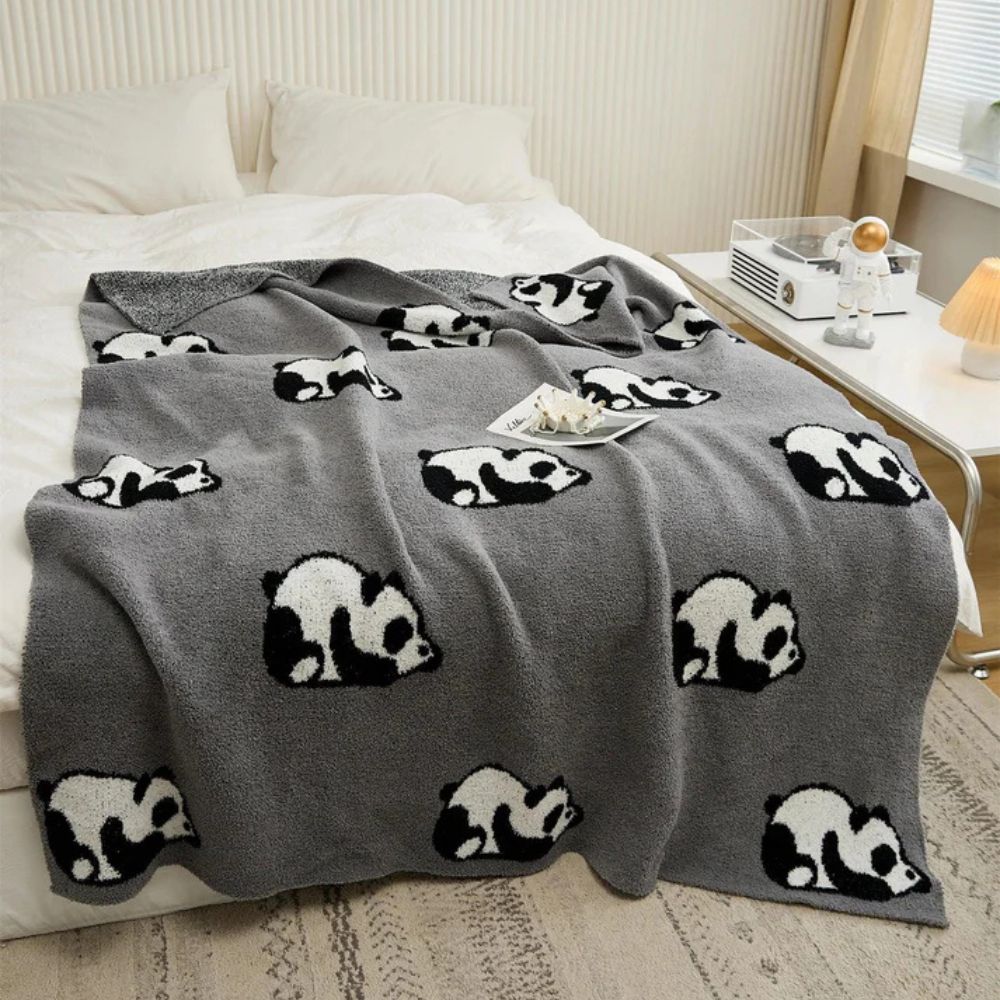 Kora Throw Blanket - Cotton Jacquard Knit, Cozy Panda Design 9