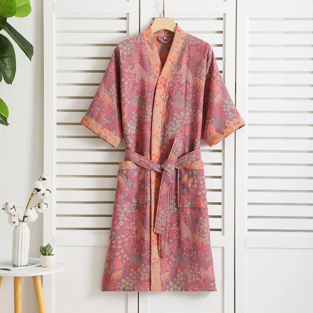 Liora Bathrobe - Lightweight Cotton, Vintage Print Dressing Gown 0