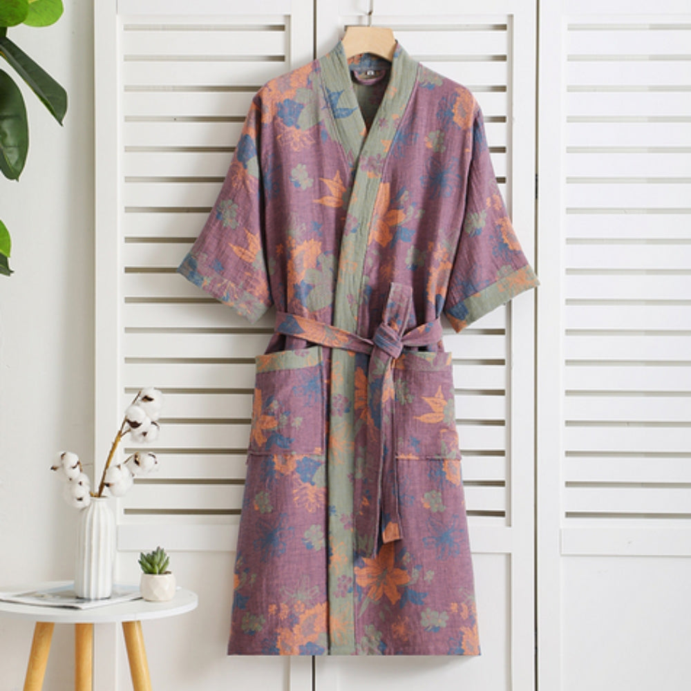 Liora Bathrobe - Lightweight Cotton, Vintage Print Dressing Gown 1