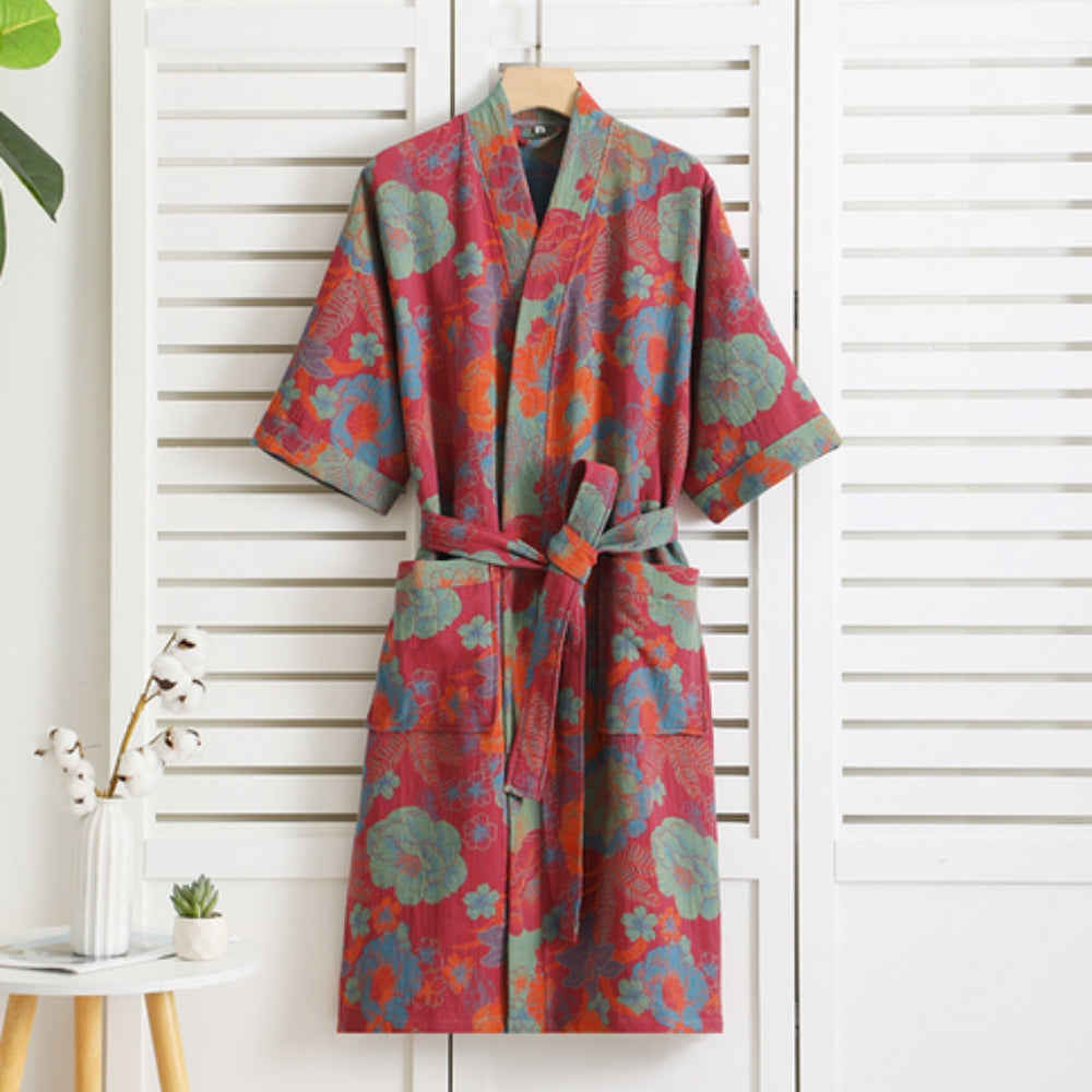 Liora Bathrobe - Lightweight Cotton, Vintage Print Dressing Gown 4