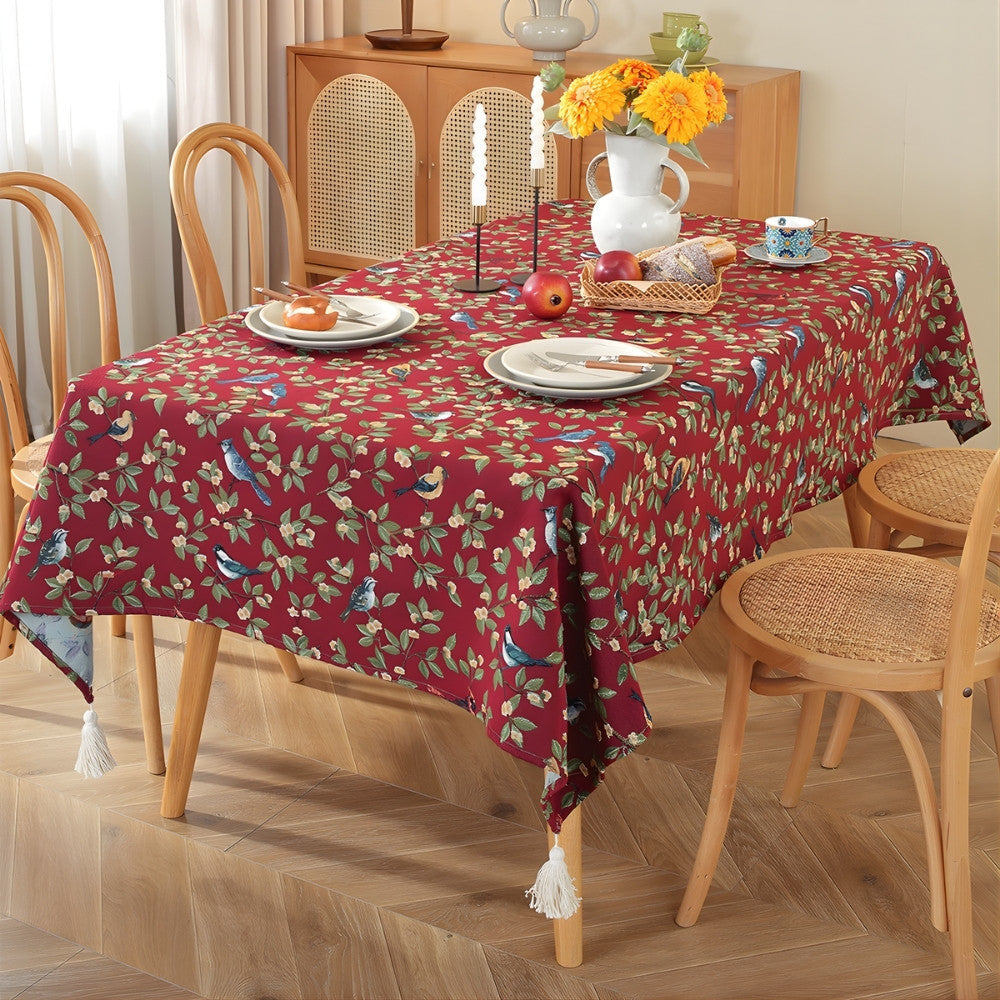 Liora Heritage Tablecloth - Floral and Bird Pattern, Machine Washable Polyester 0