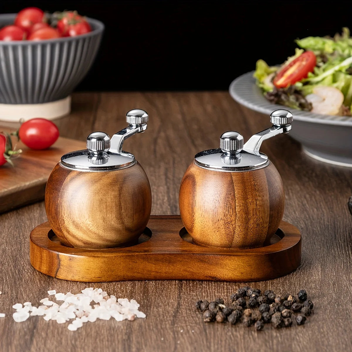 Liora Salt and Pepper Grinders Set - Wooden, Nordic Design, Set of 3 4