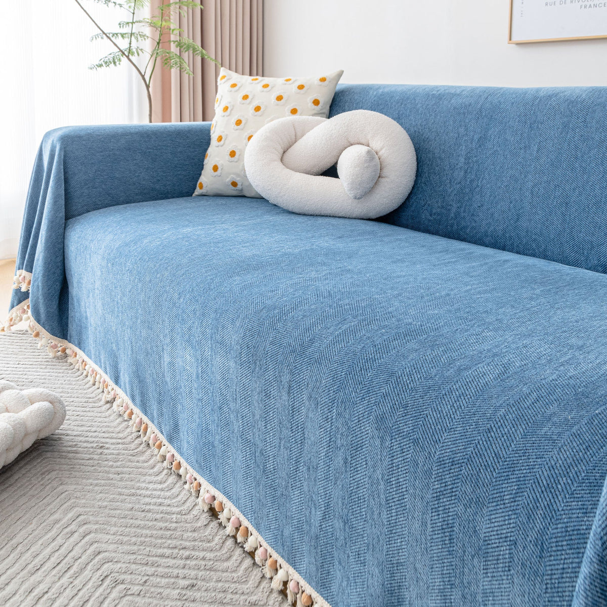 Liora Sofa Cover - Durable Herringbone Slipcover, Fringe Design 14