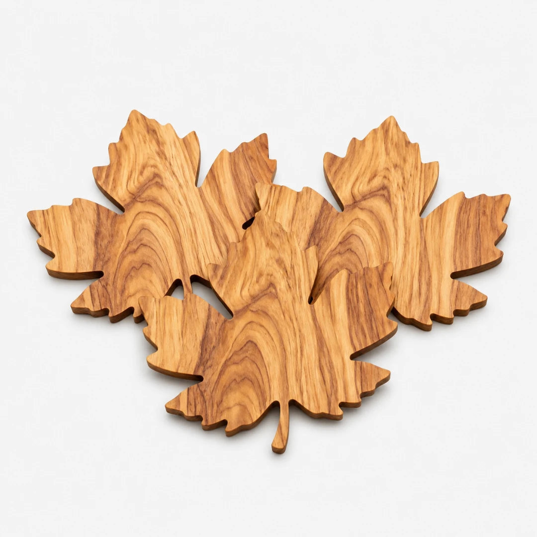 Lorien Coasters for Drinks - Solid Wood, Leaf-Shaped Design, 3-Piece Set 4