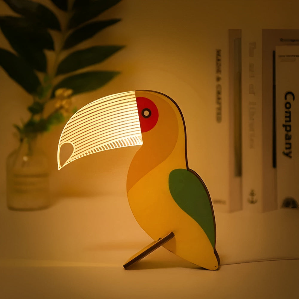 LumoKids Table Lamp - Wooden LED Night Light, Adorable Animal Motif for Bedside Use 0