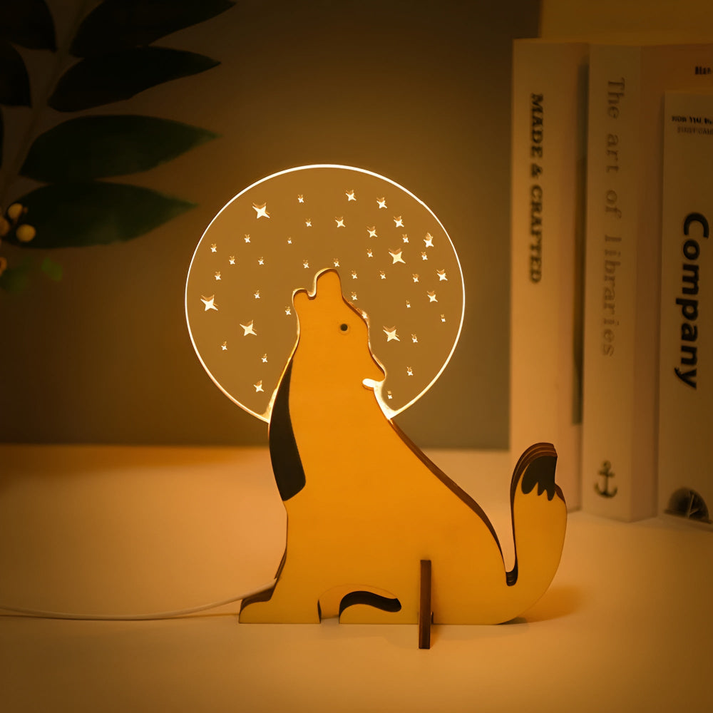 LumoKids Table Lamp - Wooden LED Night Light, Adorable Animal Motif for Bedside Use 3