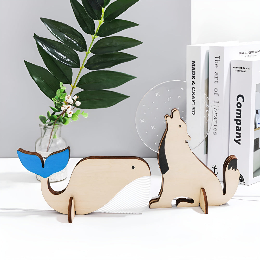 LumoKids Table Lamp - Wooden LED Night Light, Adorable Animal Motif for Bedside Use 4