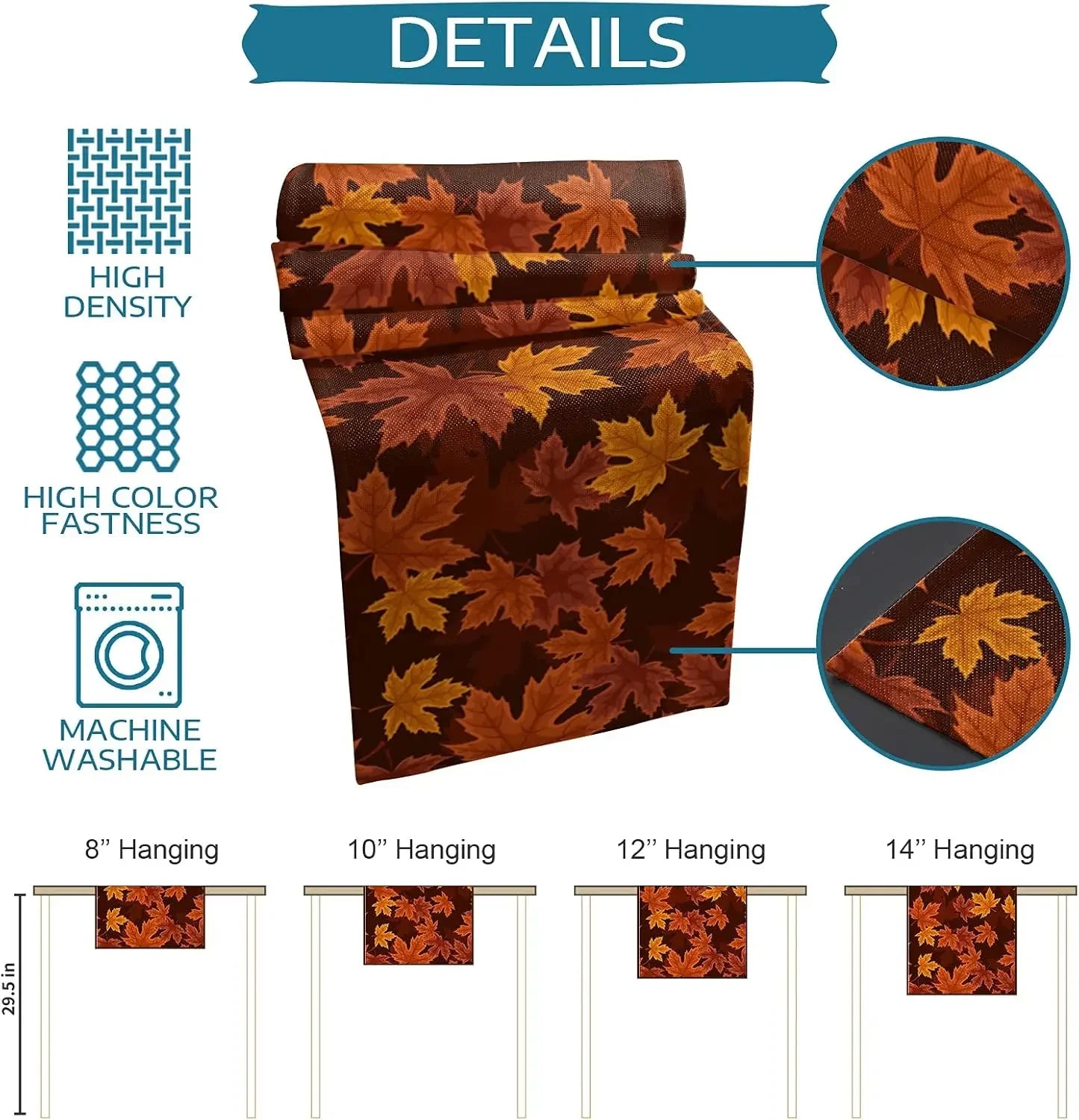 Luna Fall Table Runner - 100% Pure Linen, Rustic Beige 5
