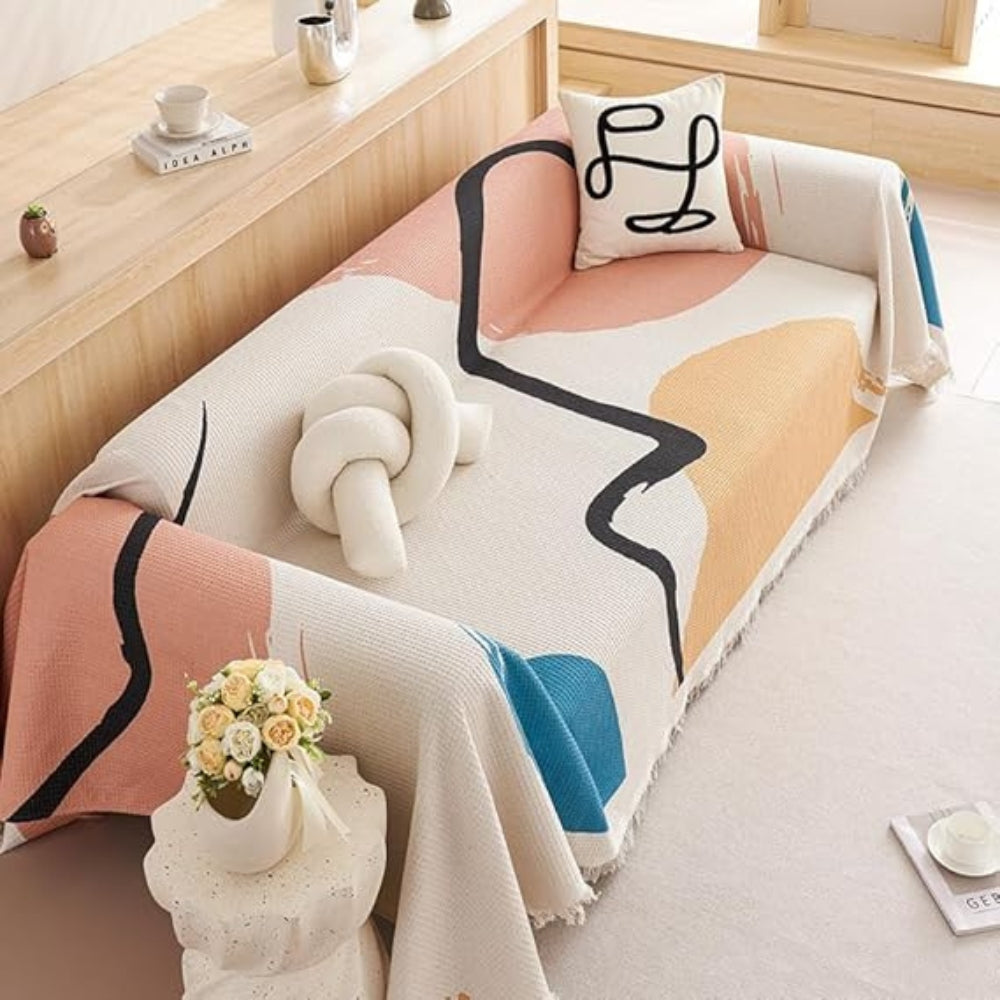 Luna Sofa Cover - Cotton-Microfiber Blend, Pet-Friendly Abstract Design 4