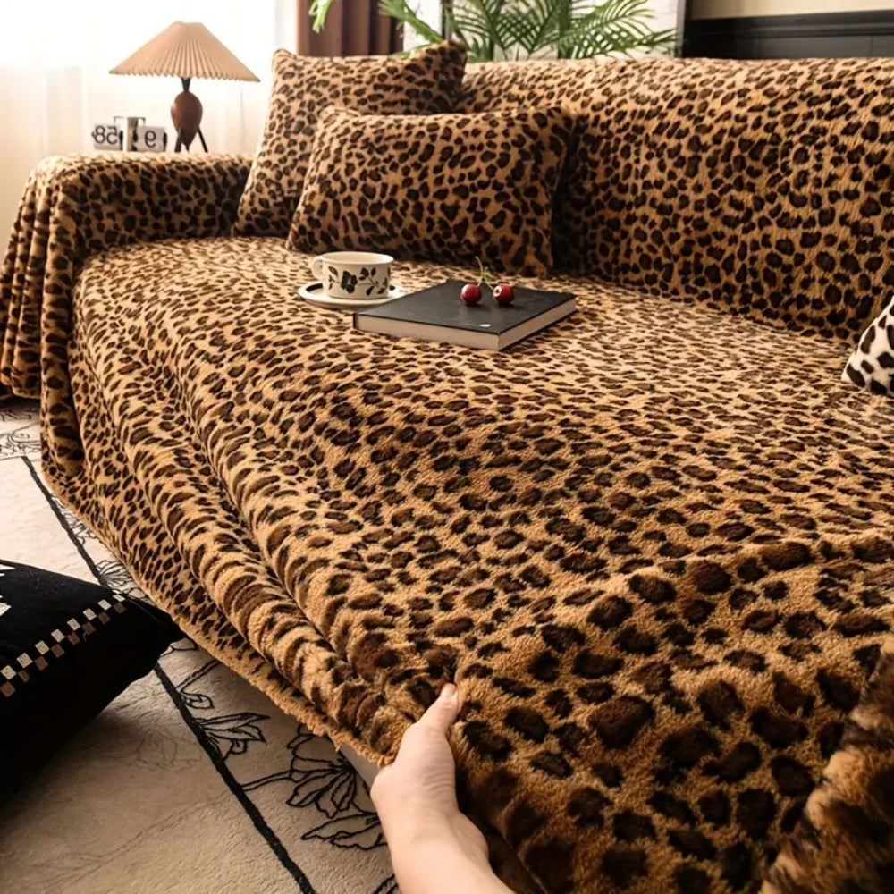 Luna Sofa Cover - Plush Microfiber, Leopard Print 1
