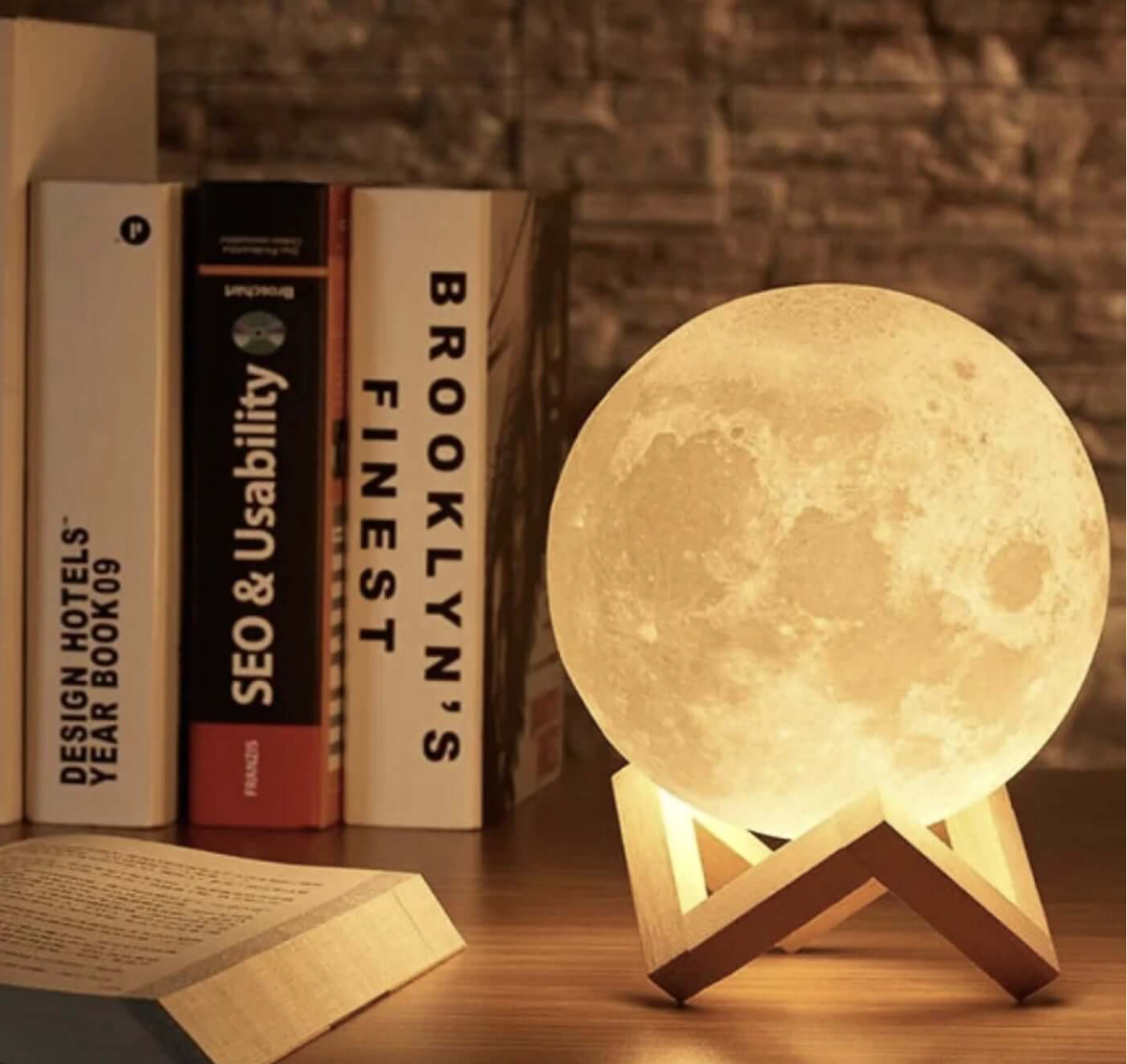 Lunara 3D Moon Lamp - Wireless LED with Dimmable Colors and Wooden Stand 0