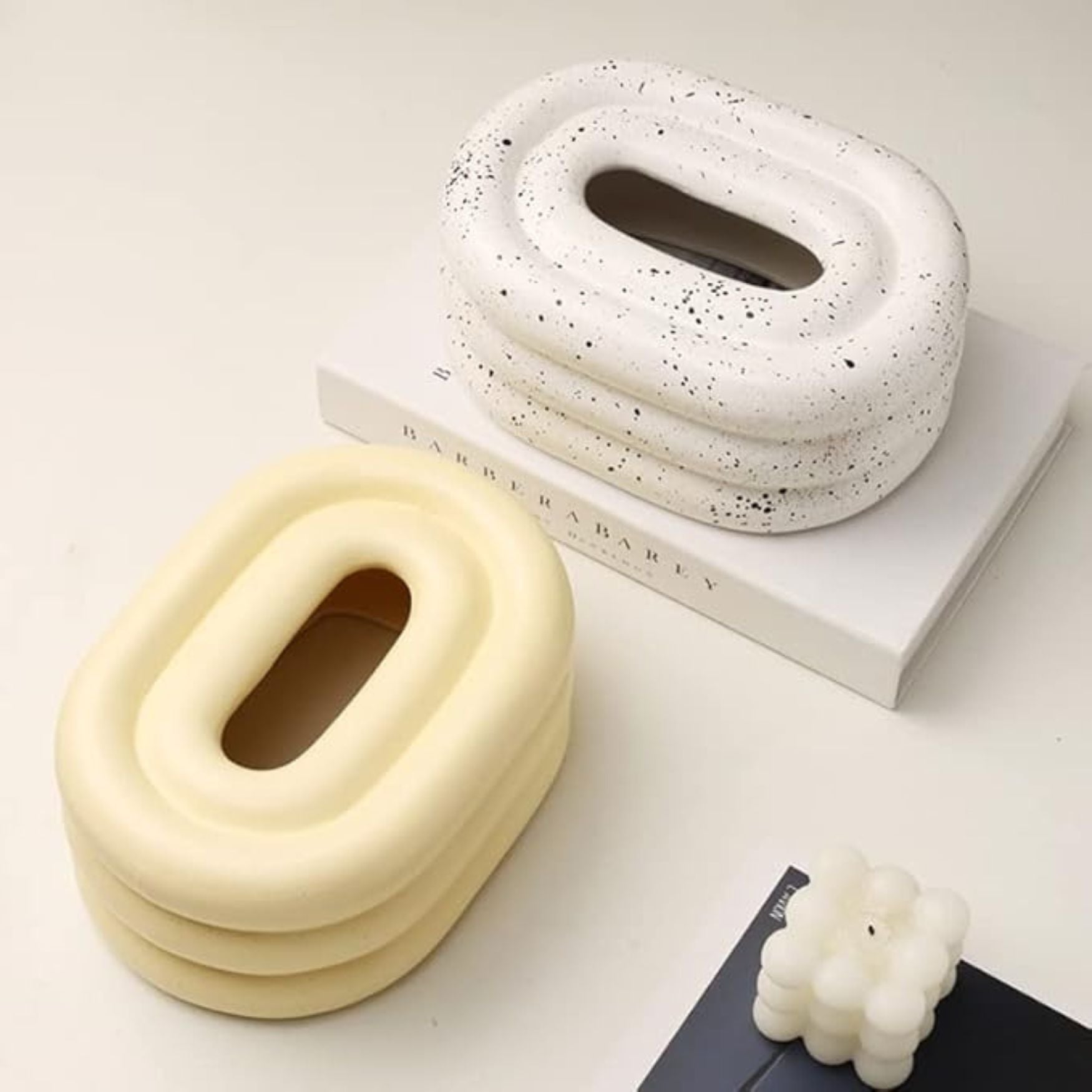 Lustre Tissue Box Holder - Premium Ceramic, Elegant Wind Ring Design 3