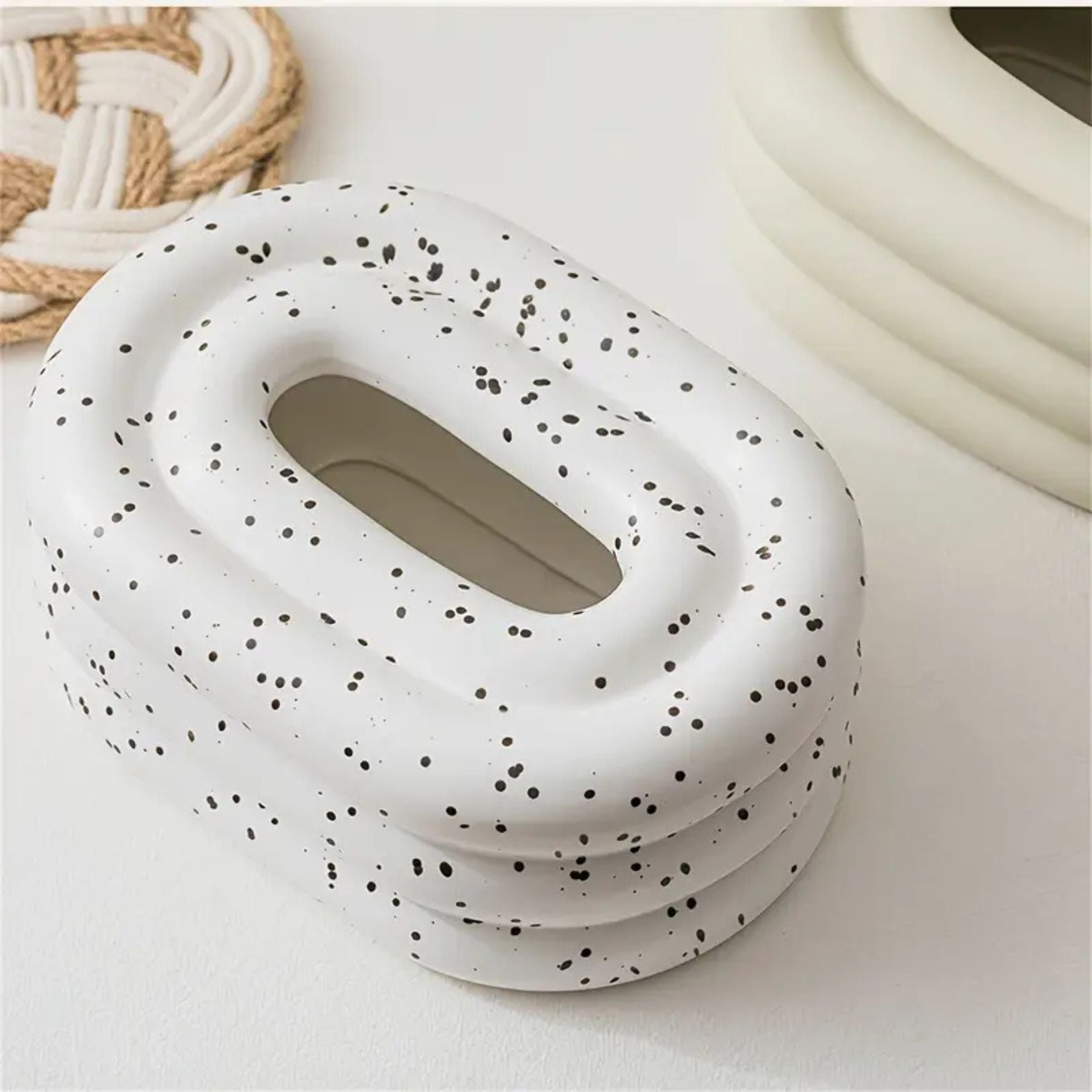 Lustre Tissue Box Holder - Premium Ceramic, Elegant Wind Ring Design 4