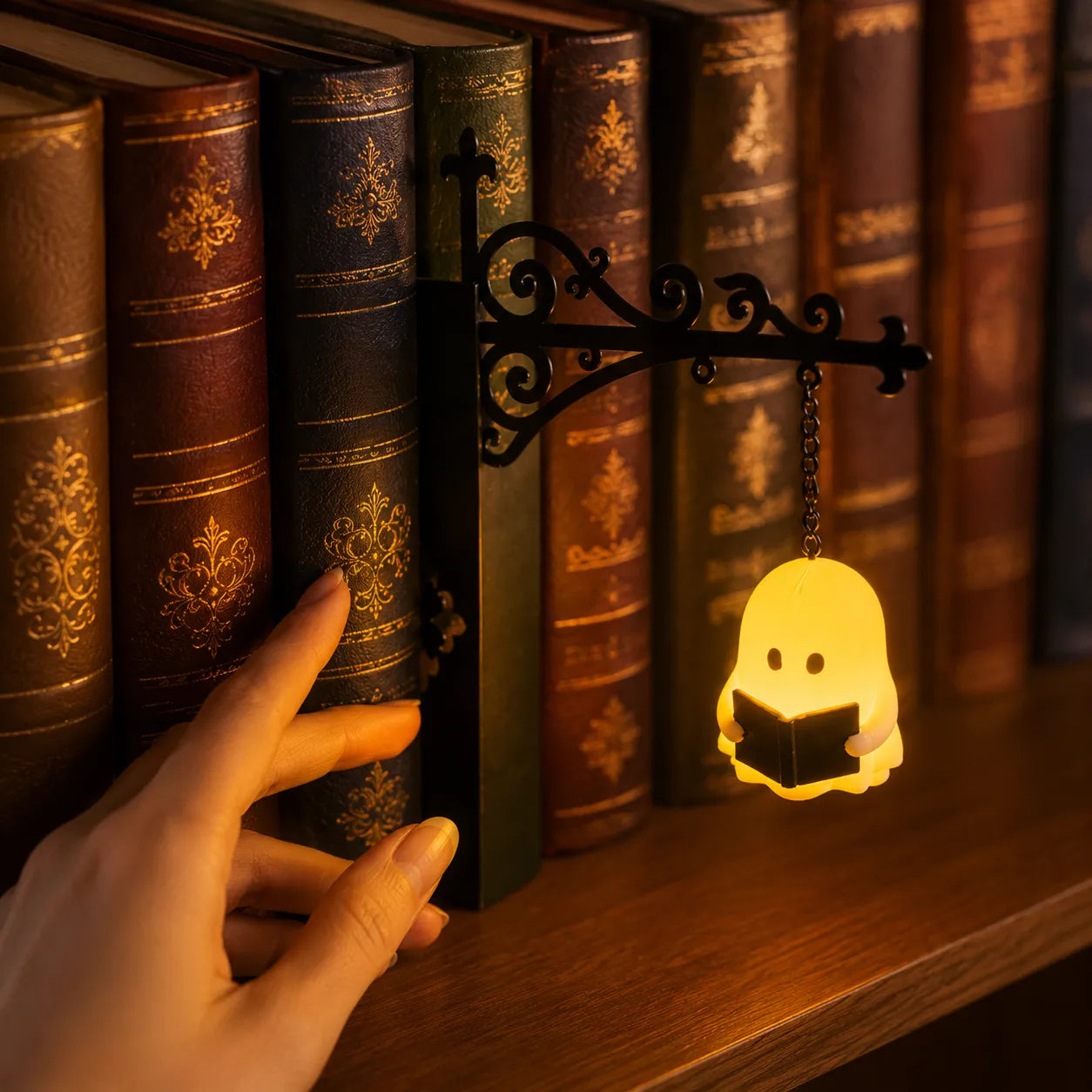 LuxeGlow Bookshelf Lantern - Warm Amber LED, Tool-Free Installation 2