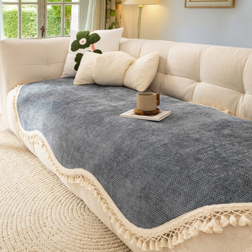 Luxe Chenille Sofa Cover - Woven Texture, Reversible Non-Slip Design 4