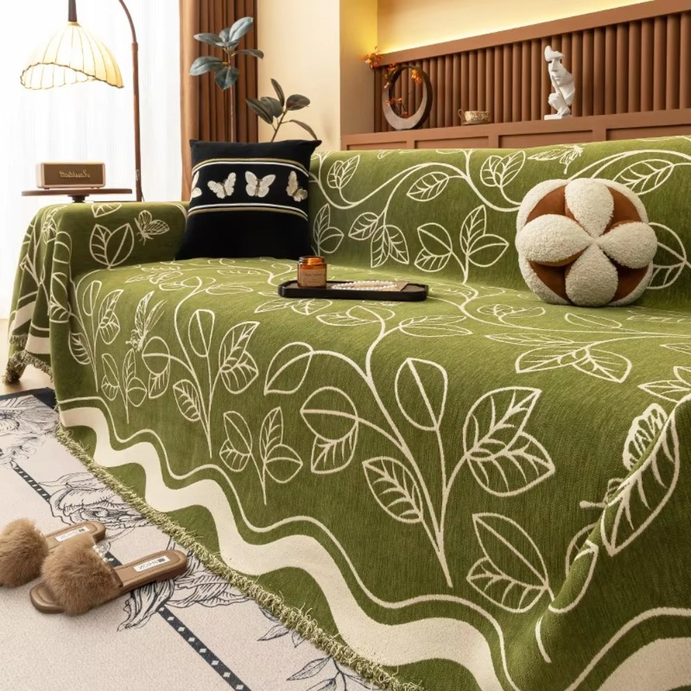 Luxe Leaf Sofa Cover - Premium Chenille, Elegant Design 3