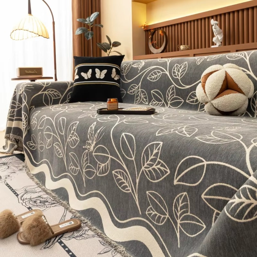 Luxe Leaf Sofa Cover - Premium Chenille, Elegant Design 4