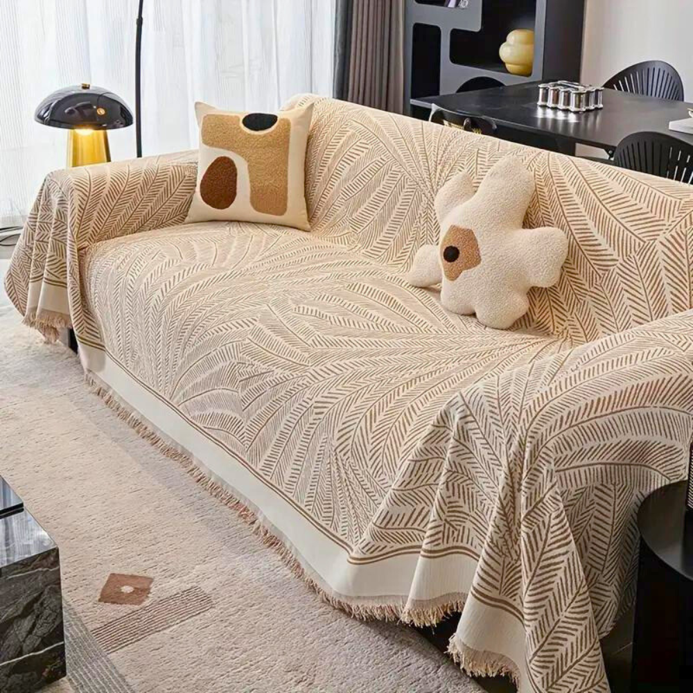 Luxe Leaf Sofa Cover - Soft Chenille, Non-Slip Design 0