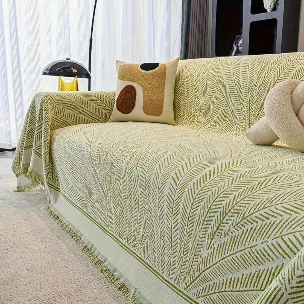 Luxe Leaf Sofa Cover - Soft Chenille, Non-Slip Design 1