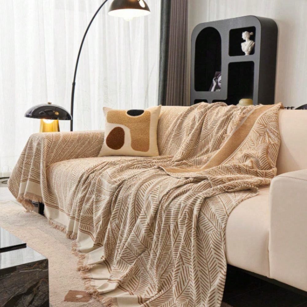 Luxe Leaf Sofa Cover - Soft Chenille, Non-Slip Design 5